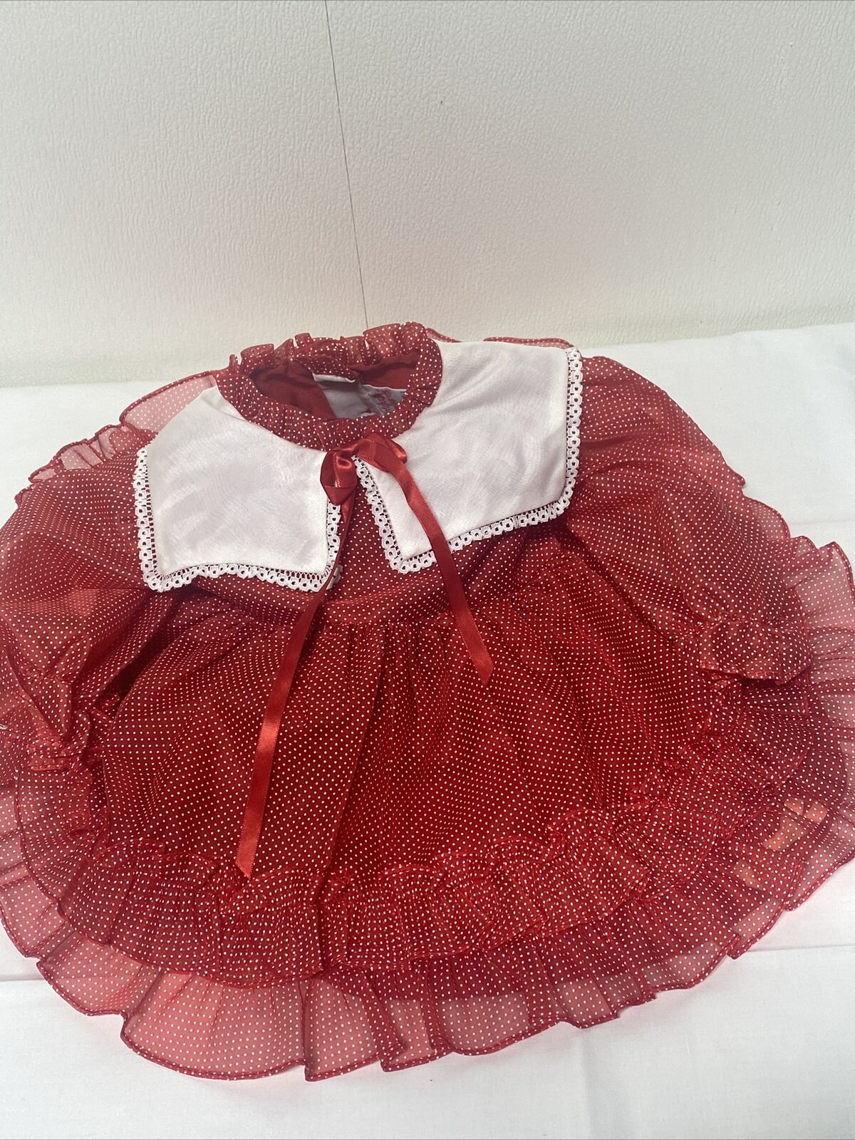 Martha's Miniatures Dress Vintage 24 Months Red Polka Dot Xmas Ruffle Fussy Usa
