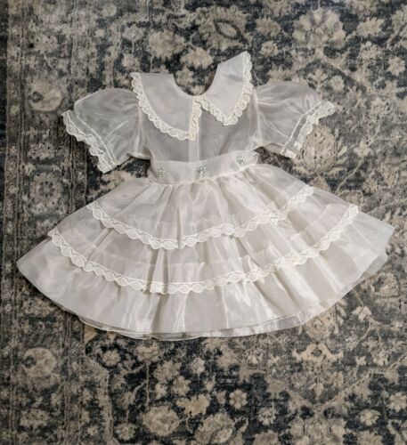 Vintage Sz 6? White Sheer Lace Flower Girl 1st Communion Dress Matcing Veil