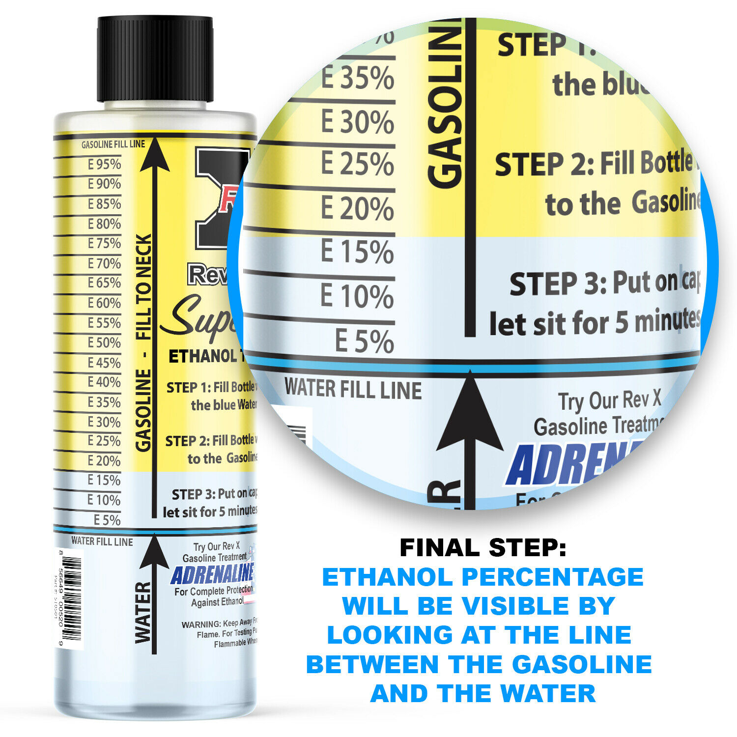 Rev-x E85 Super Tester Ethanol Test Bottle - Tests E0% - E100% - Easy To Use Kit