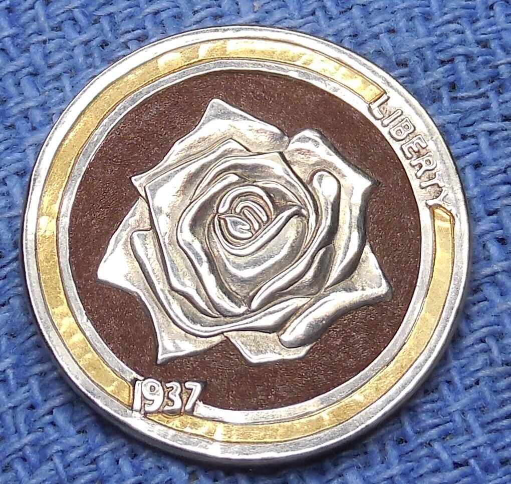 Superior Hobo Nickel Coin Sculpted Rose With 24k Inlay Make Your Best Offer Love