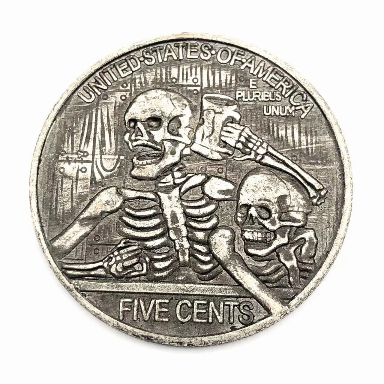 Us Drinking Beer Skull Five Cents Hobo Nickels Souvenir Collection Coin G1