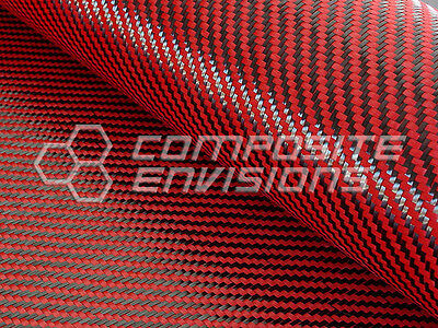 Carbon Fiber Made With Kevlar Red Cloth Fabric 2x2 Twill 50" 3k 5.5oz