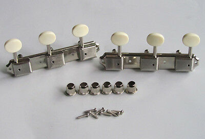 Vintage 3-on-a Plate Guitar Tuning Keys Tuners Nickel W/ Ivory For Lp Sg Junior